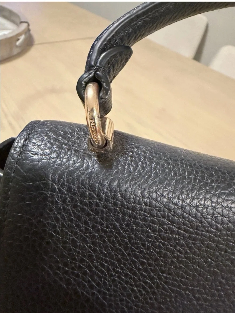 Coach Black Leather Top-Handle Crossbody Bag with Gold Turn-Lock